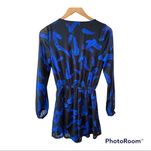 EXPRESS - Black and Blue Feather Romper - Picture 6 of 9
